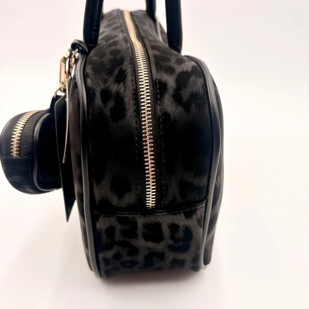 Baby Phat Black Leopard Print Velvet Handbag with Cat Applique Coin Purse Y2k